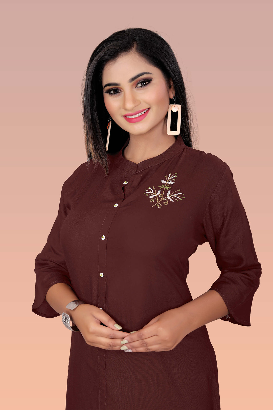 Designer Brown kurti with stylish handwork