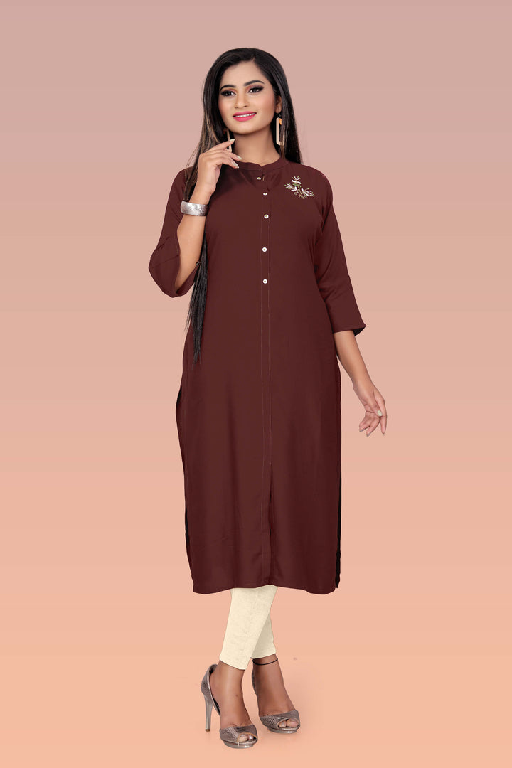 Designer Brown kurti with stylish handwork