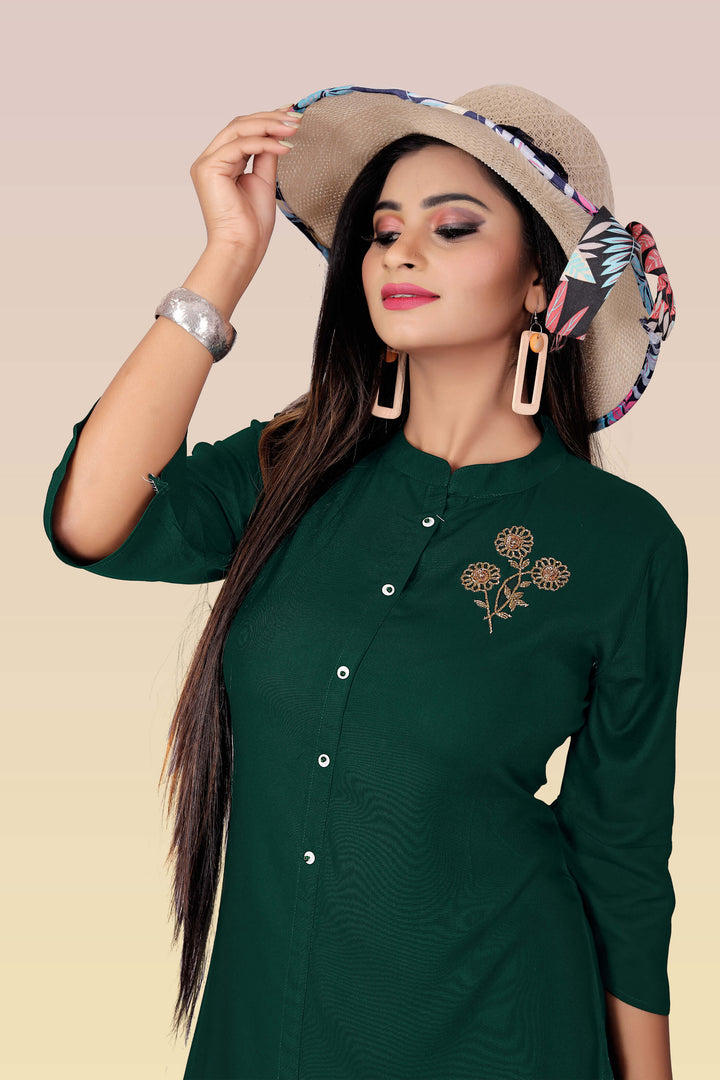 Stylish Green kurti with stylish handwork