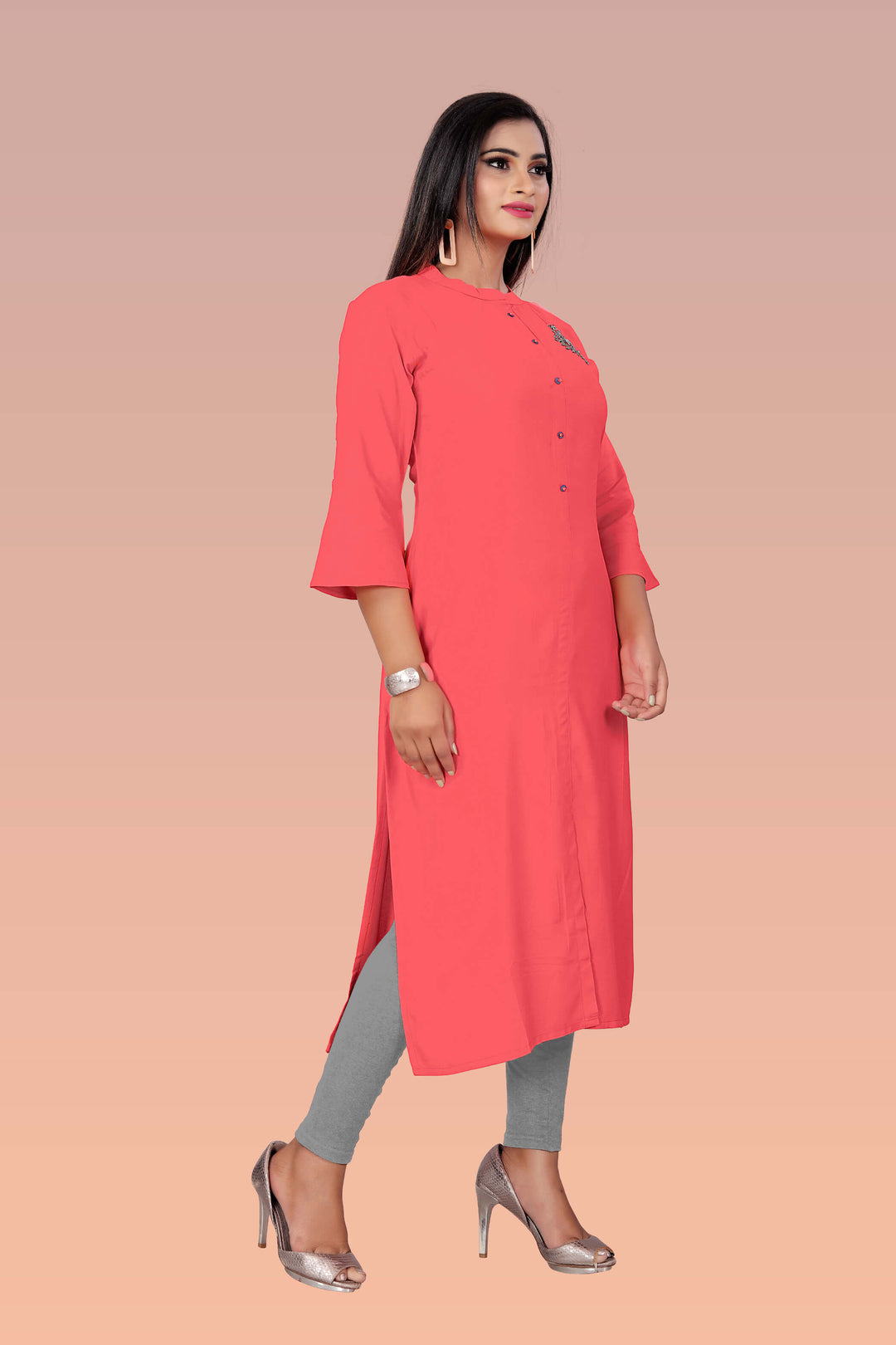 Stylish Pink kurti with stylish handwork