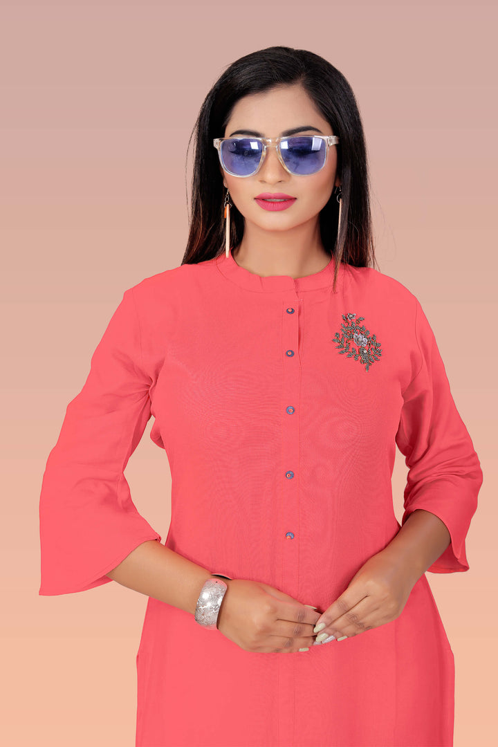 Stylish Pink kurti with stylish handwork