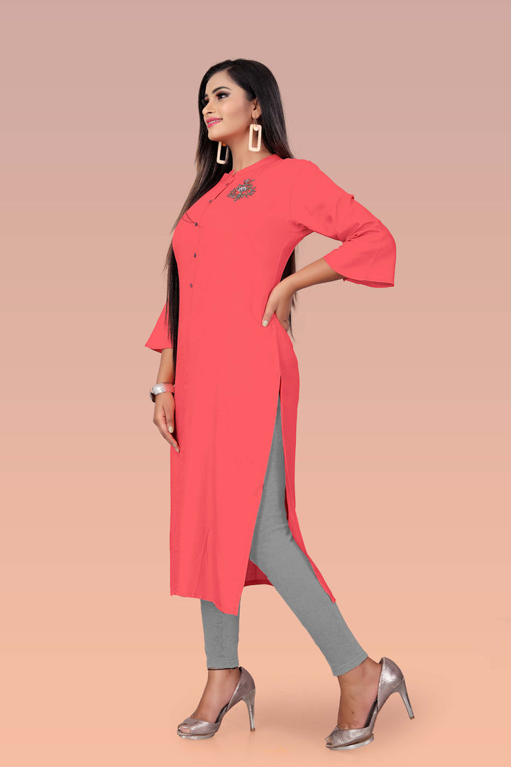 Stylish Pink kurti with stylish handwork