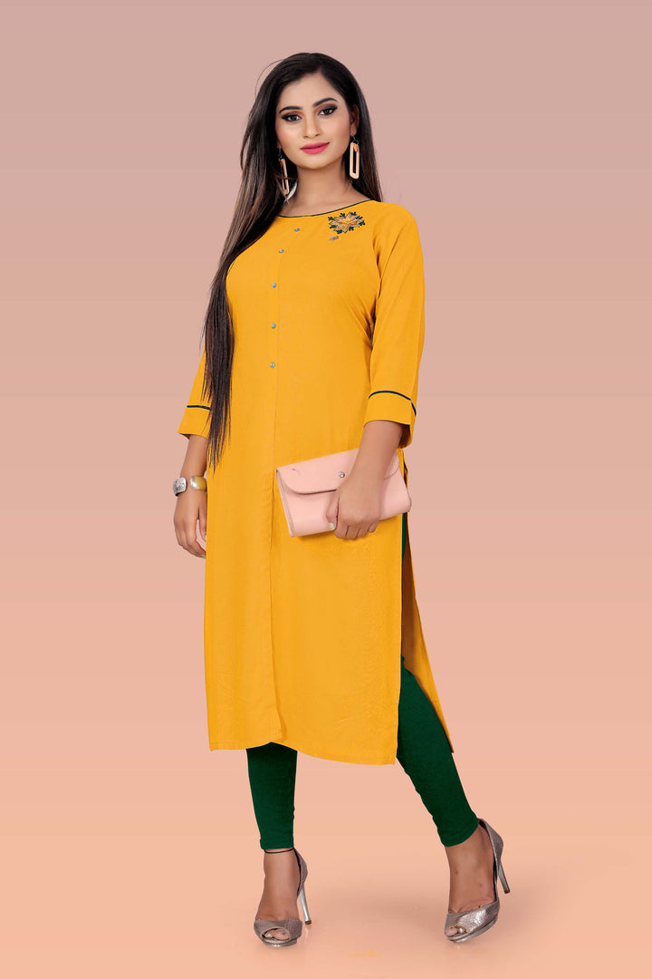 Stylish Yellow kurti with stylish handwork