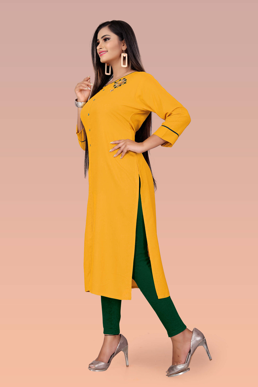 Stylish Yellow kurti with stylish handwork