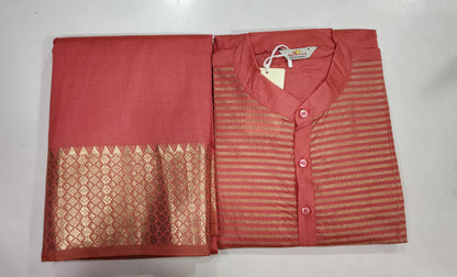 Lovely Peach Couple Dress Silk Saree & Kurta with Free Gift Kurti