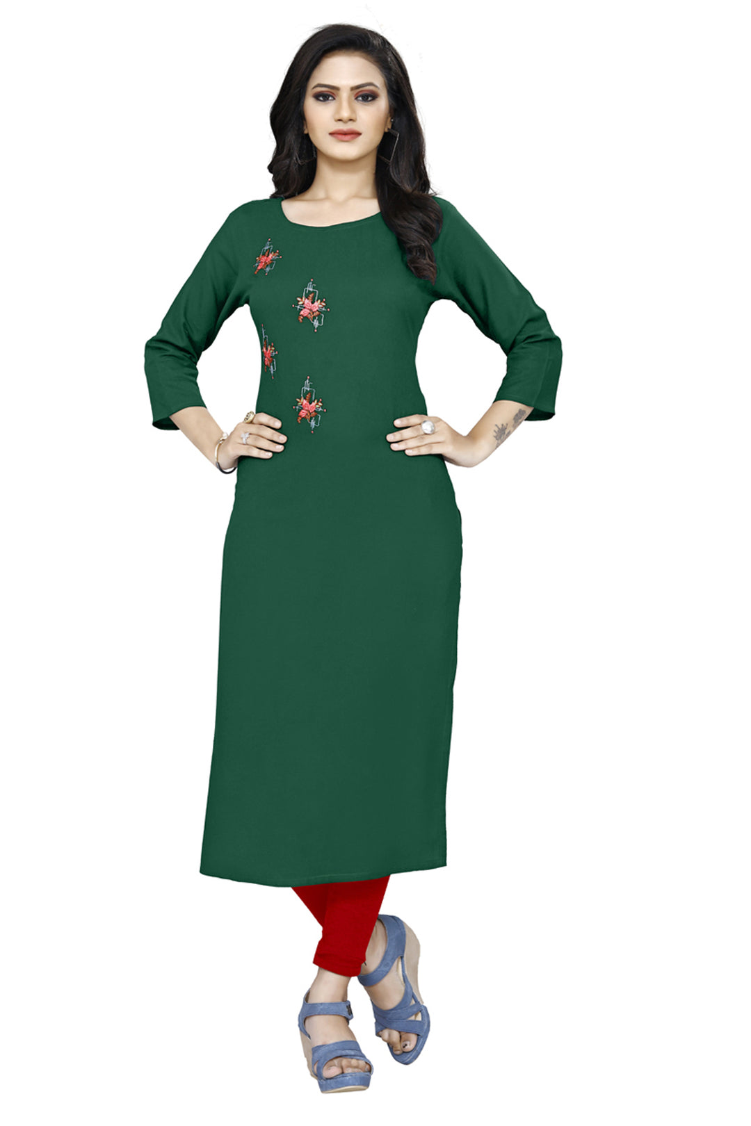 Designer Green Rayon kurti with stylish embroidery