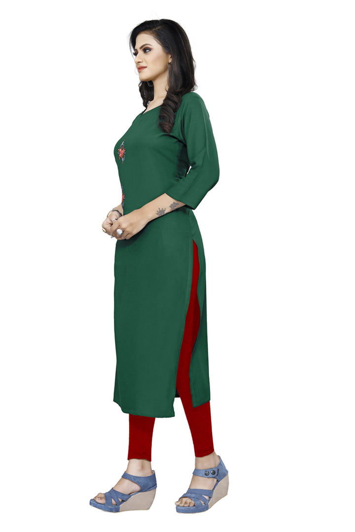 Designer Green Rayon kurti with stylish embroidery