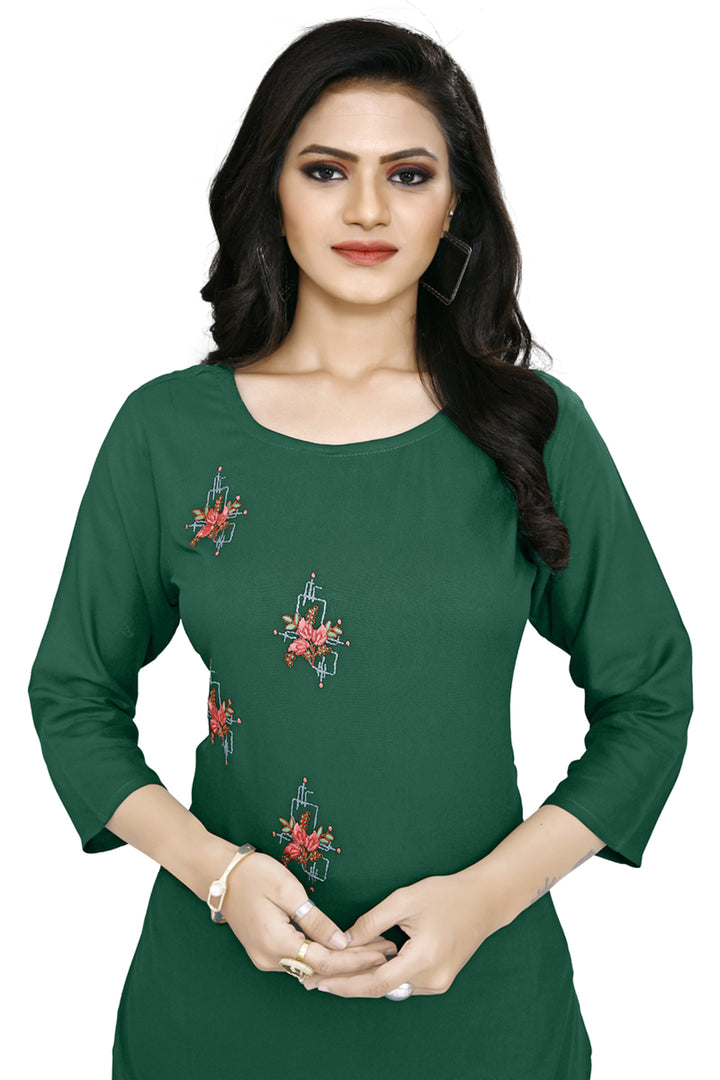 Designer Green Rayon kurti with stylish embroidery