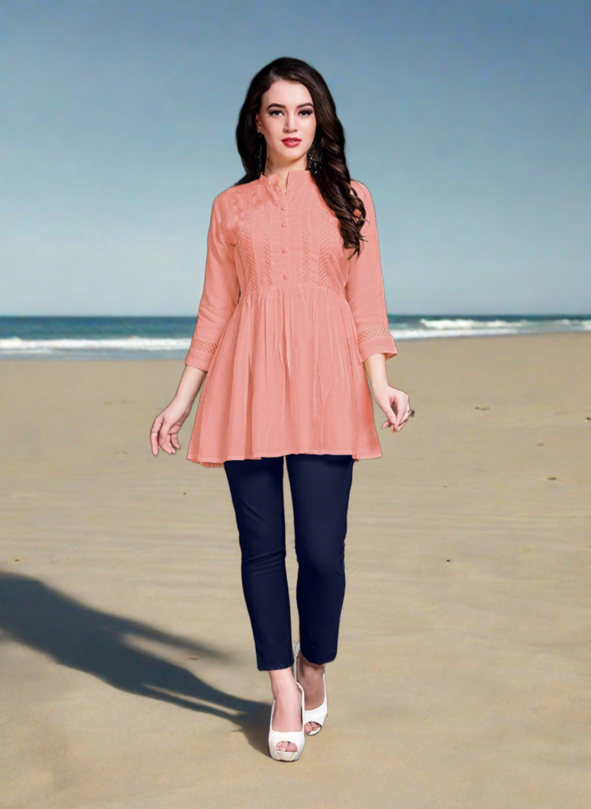 Buy Aasin Designer Peach, Pink, Yellow, Parrot Green Top tunic