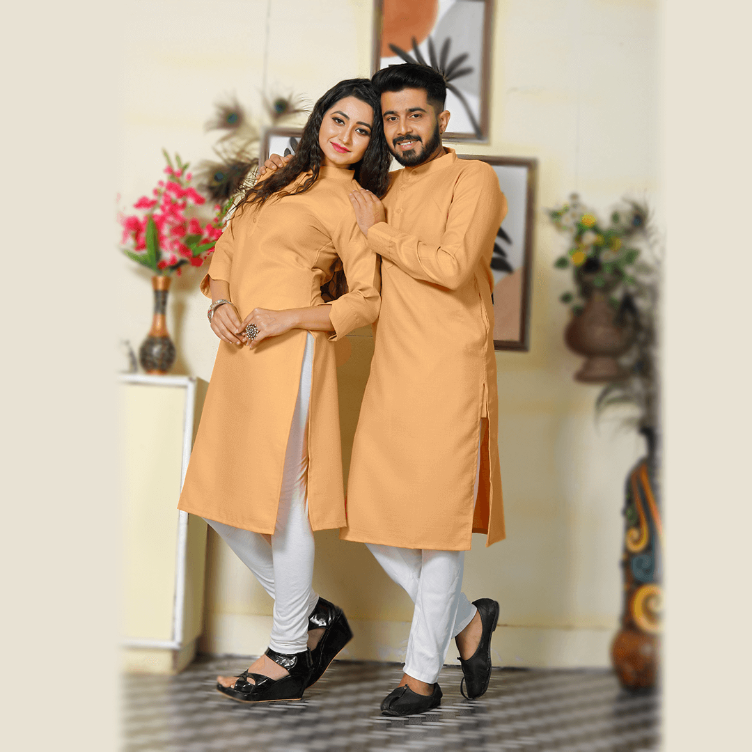 Ruby Mustard Yellow Couple Dress Cotton Kurta and Kurti