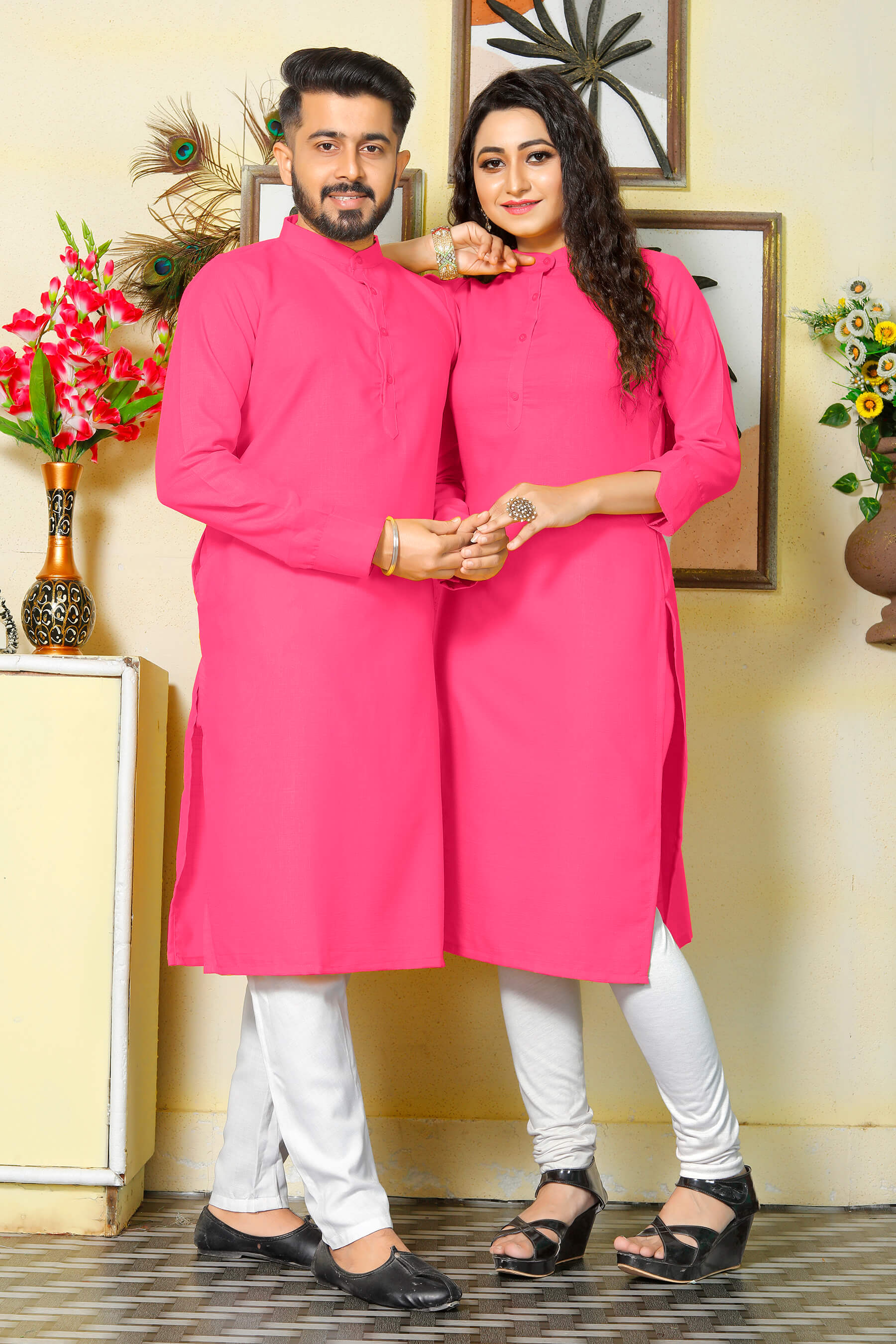 Couple dress Pink cotton Kurti and Kurta