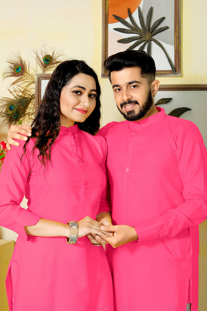 Couple dress Pink cotton Kurti and Kurta