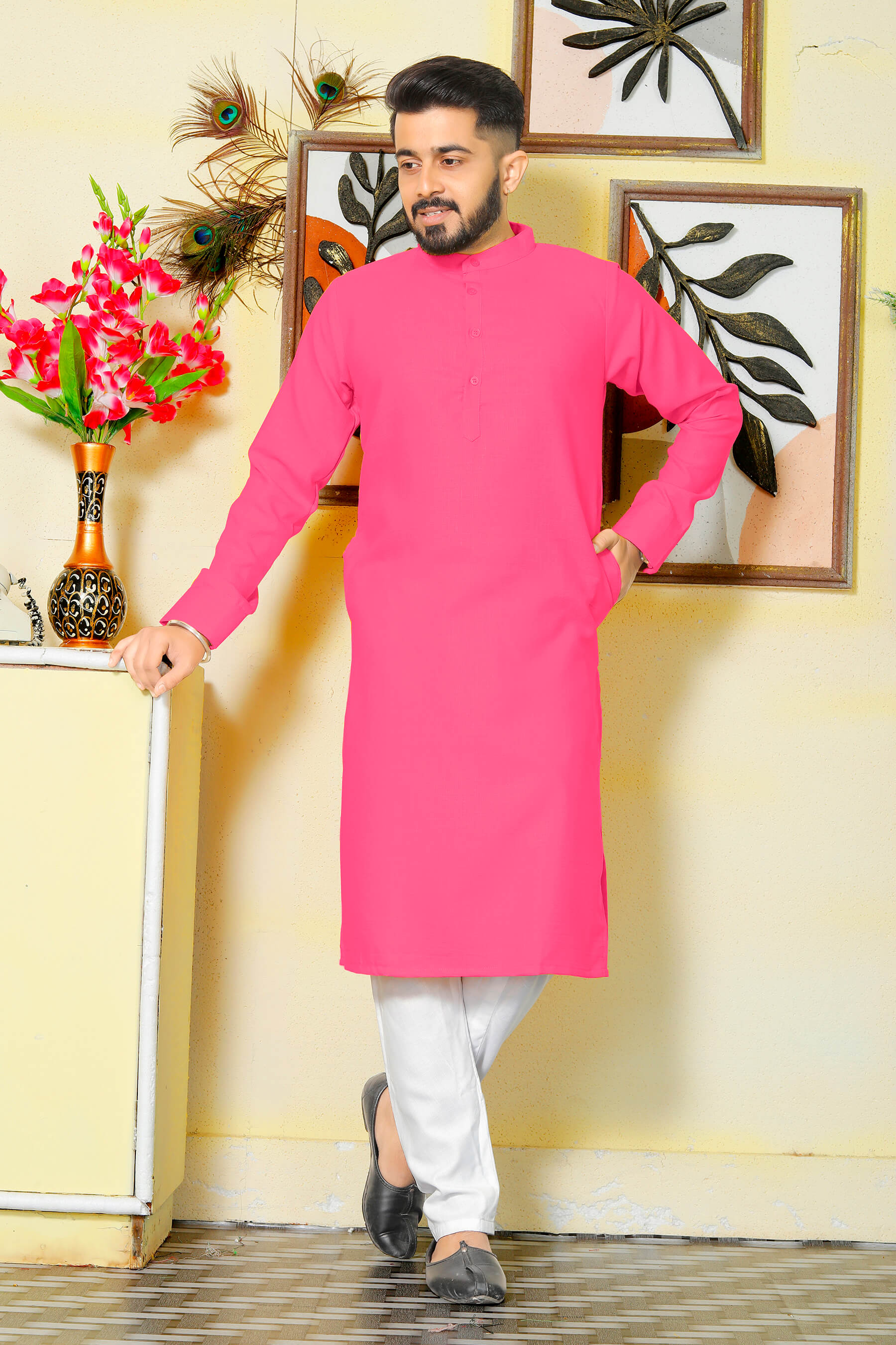 Couple dress Pink cotton Kurti and Kurta