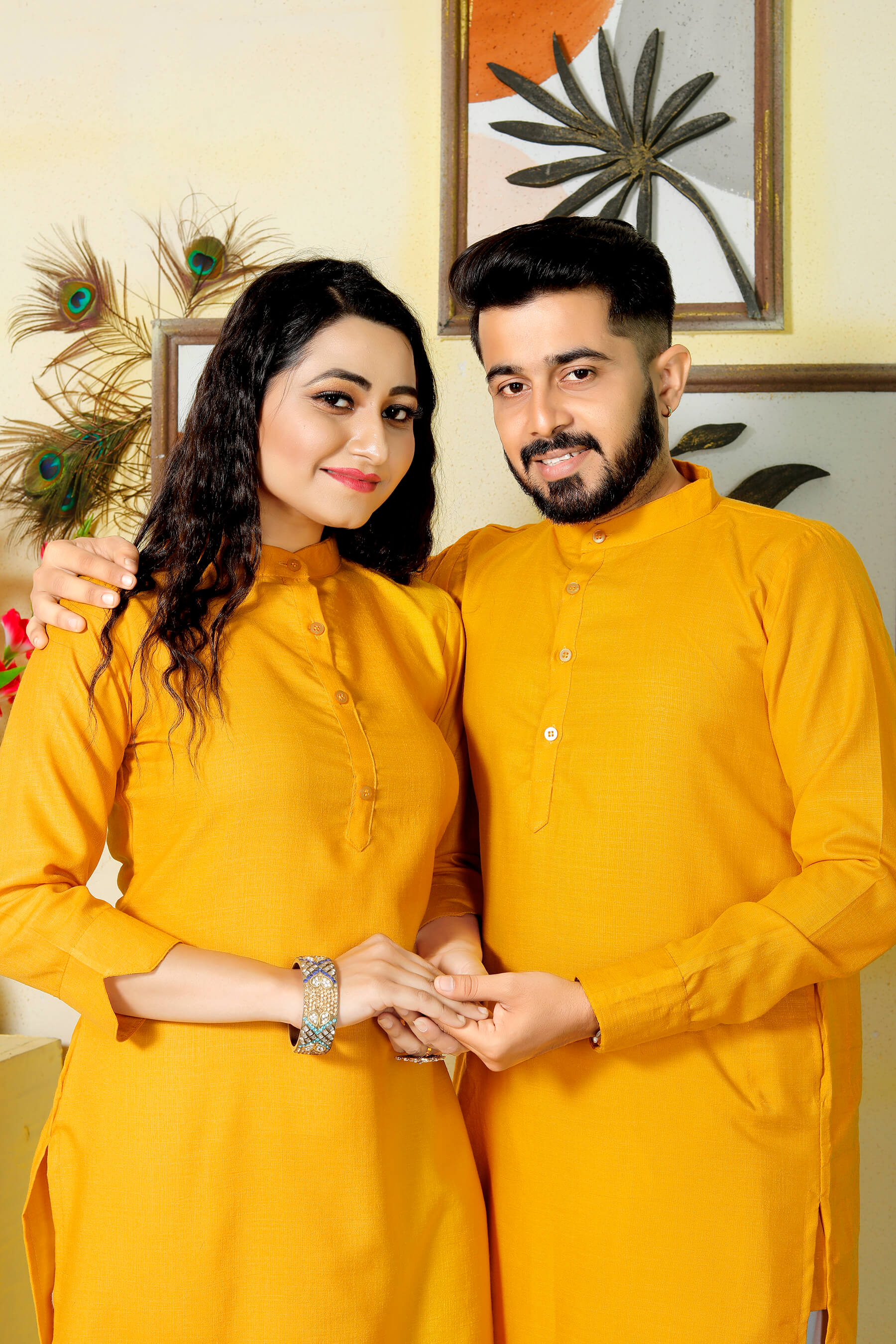 Ruby Haldi Yellow Couple Dress Cotton Kurta and Kurti