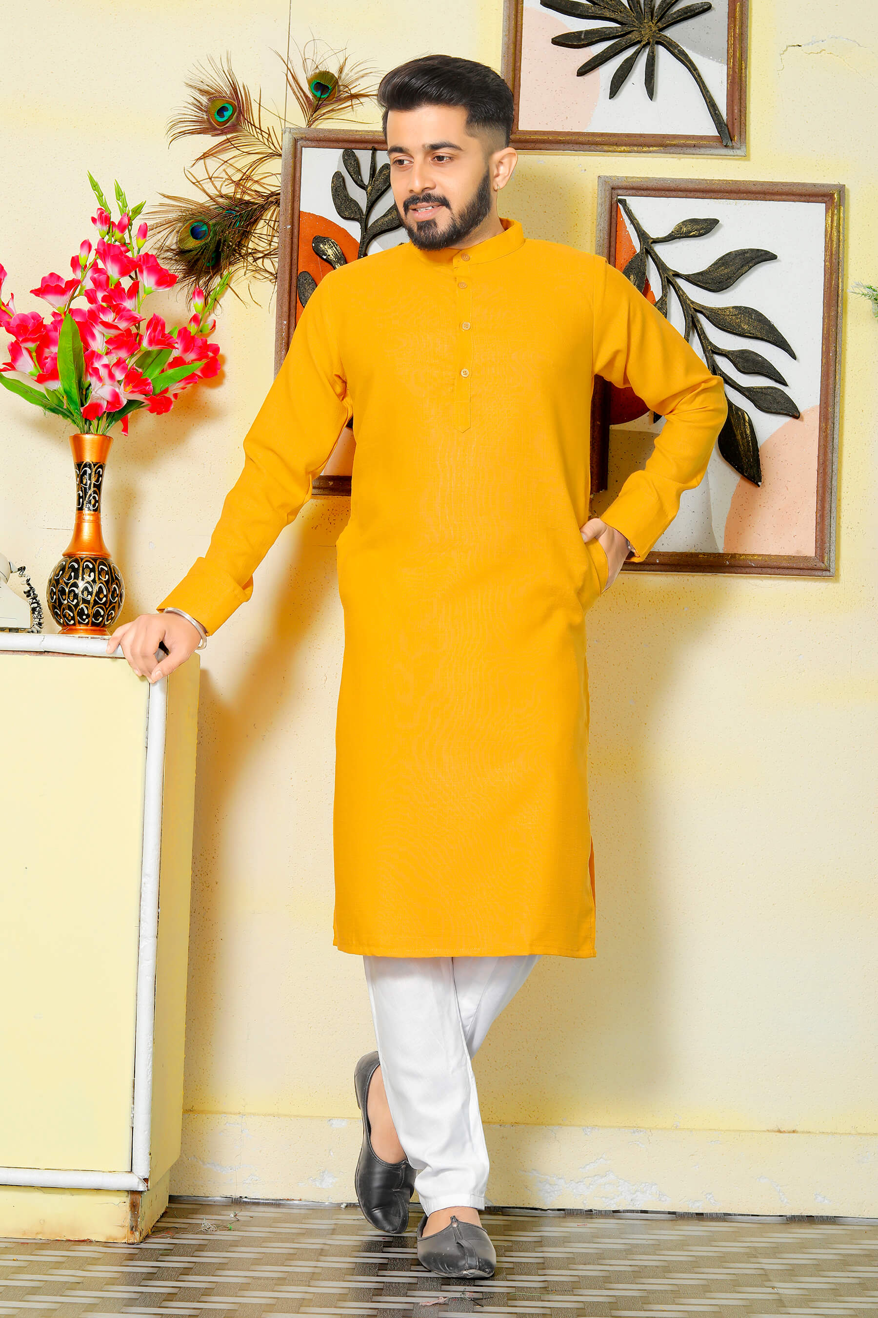 Ruby Haldi Yellow Couple Dress Cotton Kurta and Kurti