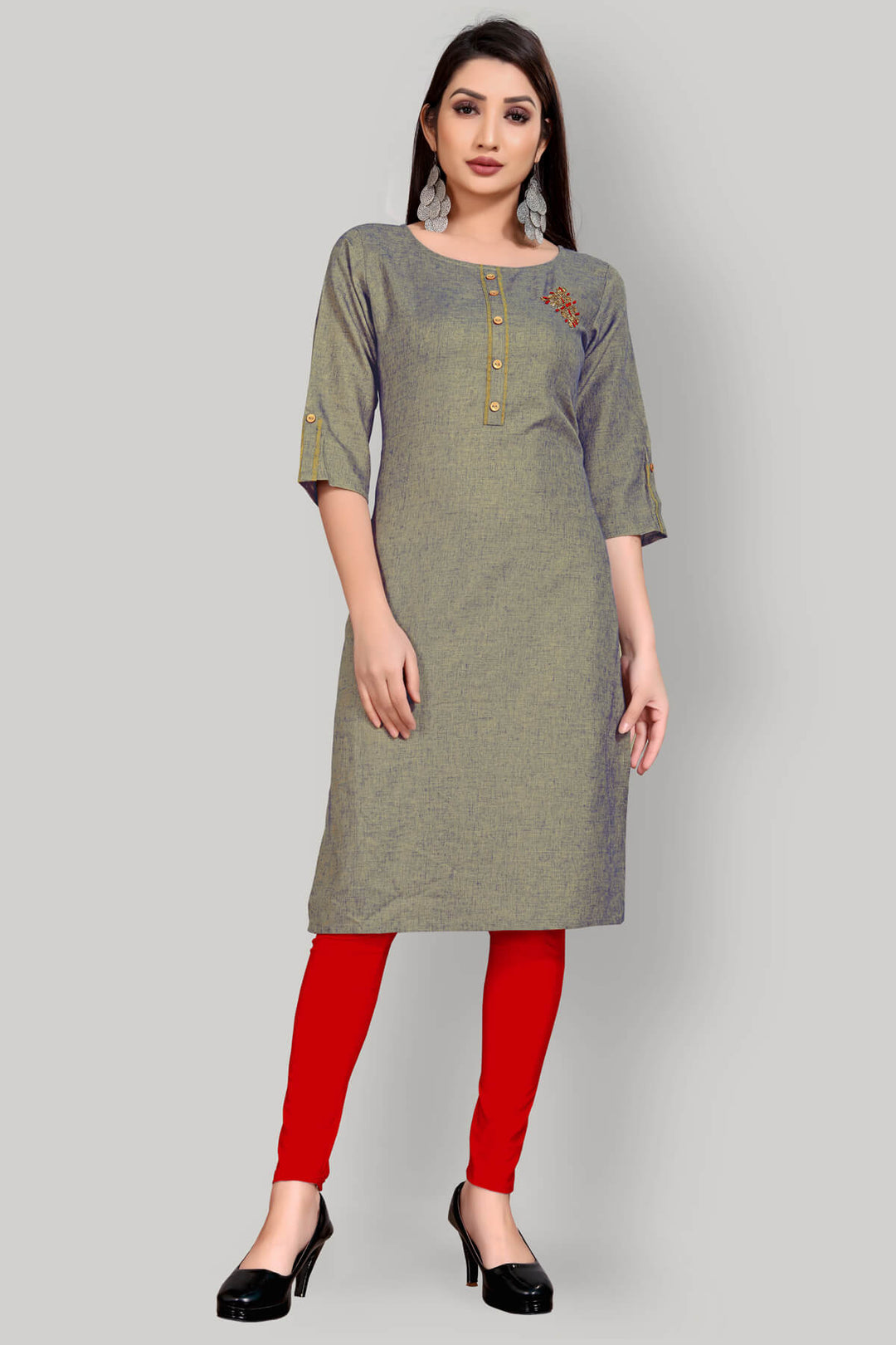 Art Grey, Green Silk Kurta with attractive handwork