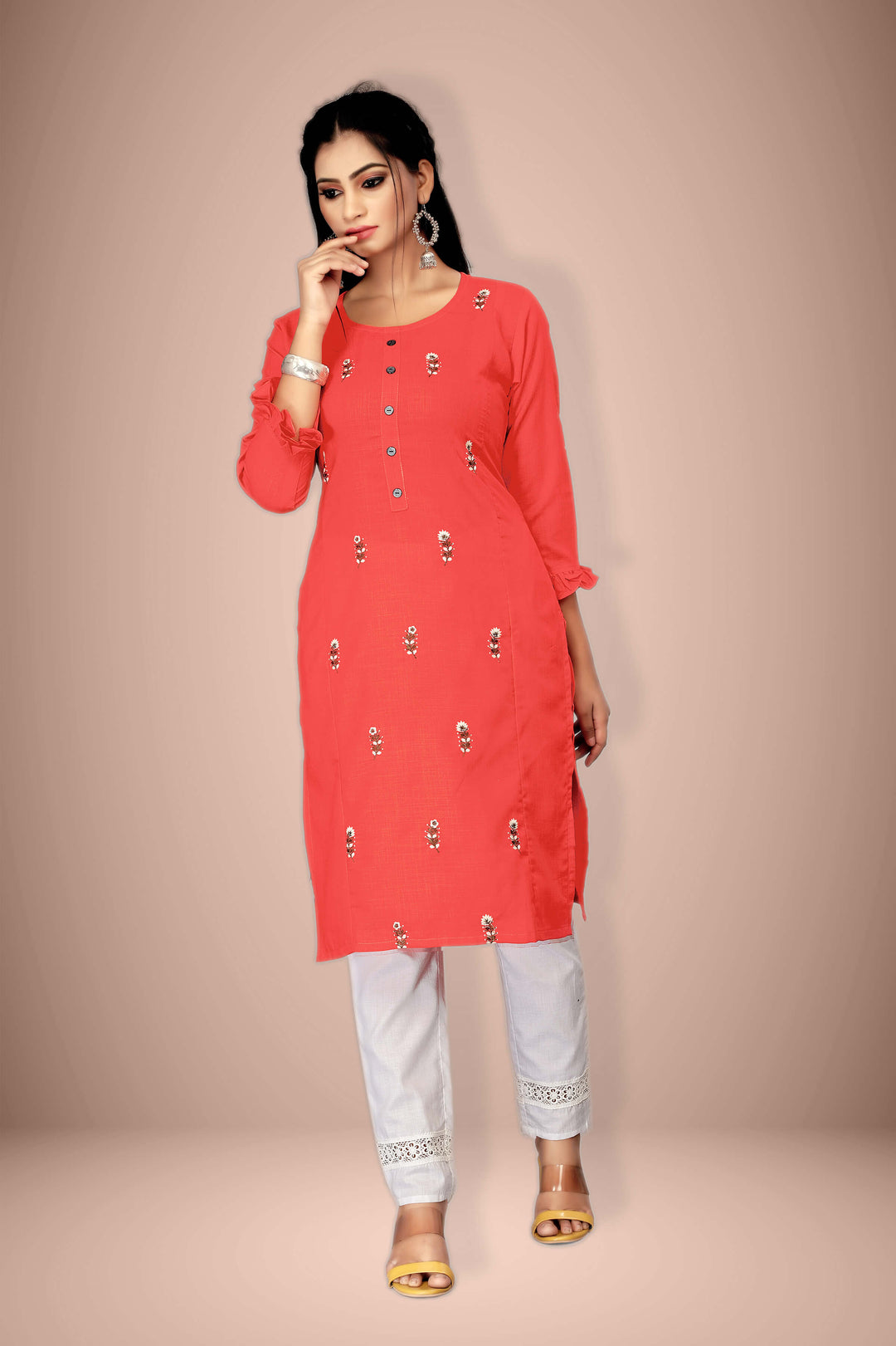 Designer kurti with stylish Coral embroidery Sringar