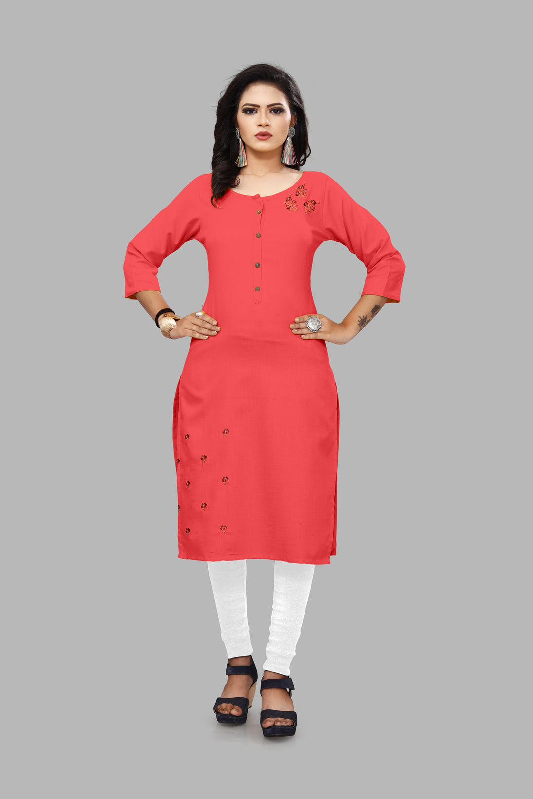 Ruby Cotton Embroidery Gajri Kurta